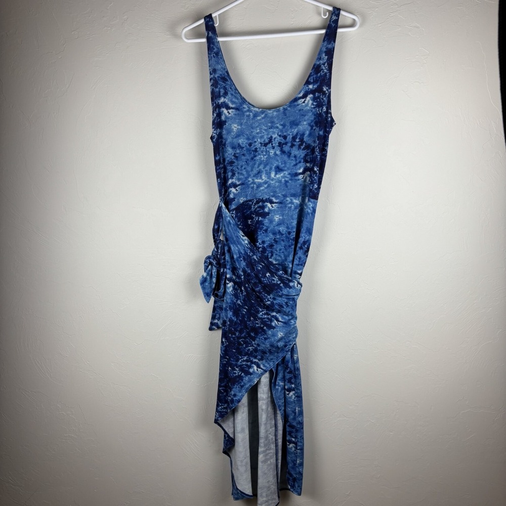 Reformation Kaila Jersey Knit Midi Dress Womens Small Blue Tie Dye Tank Wrap - Picture 5 of 10